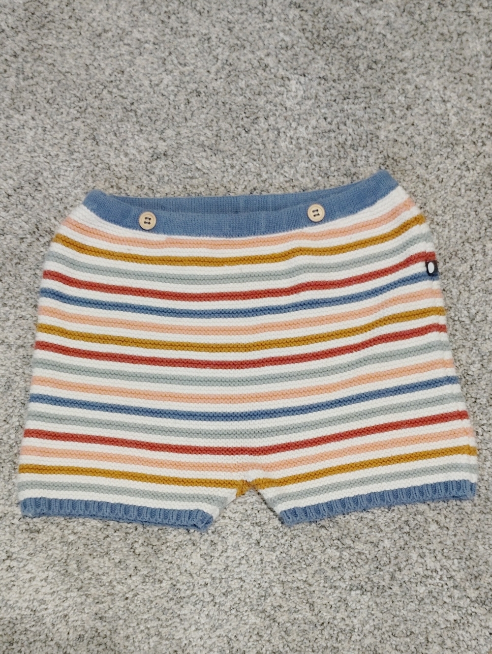 Oeuf Multicolor Striped Knit Shorts with Blue Trim